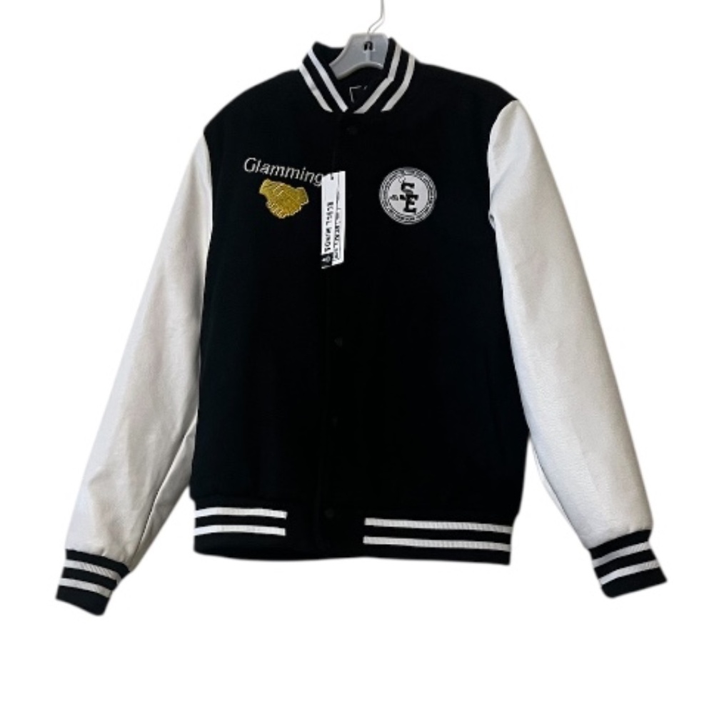 NWOT Rebel Minds /"Glamming Sisters" Brand, Black Varsity Women's Jacket, Small - Picture 2 of 12